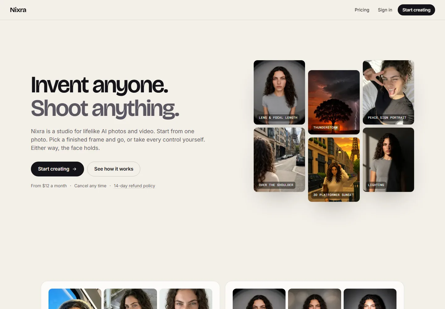 The front page of nixra.ai, the product Clarke designed and built