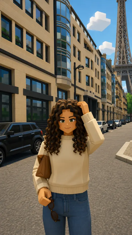 The same scene in the blocky avatar style of a children's game platform