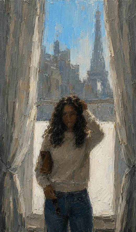 The same scene as a thickly painted oil on canvas