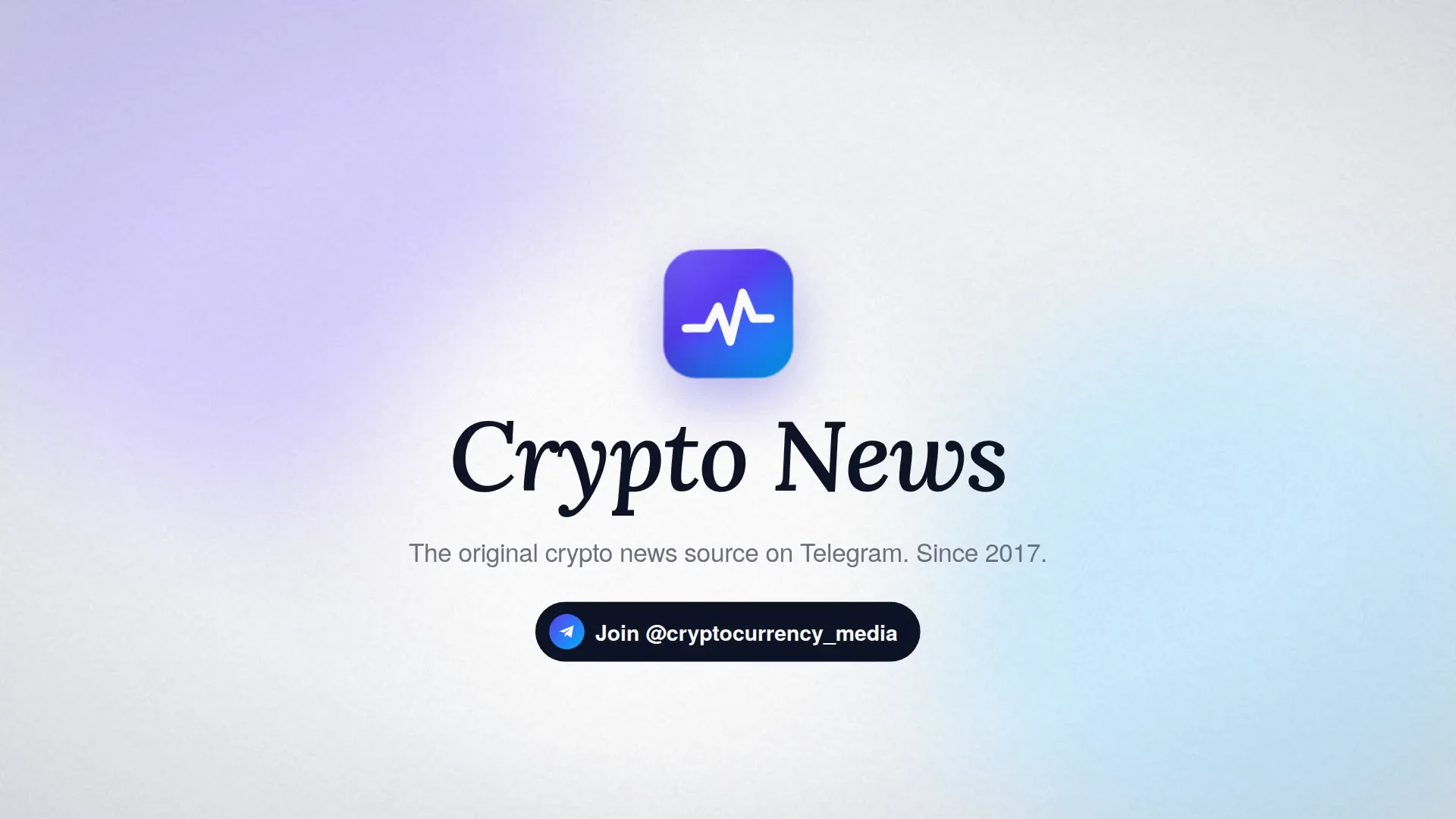The Crypto News end card with the app icon, wordmark and Telegram handle