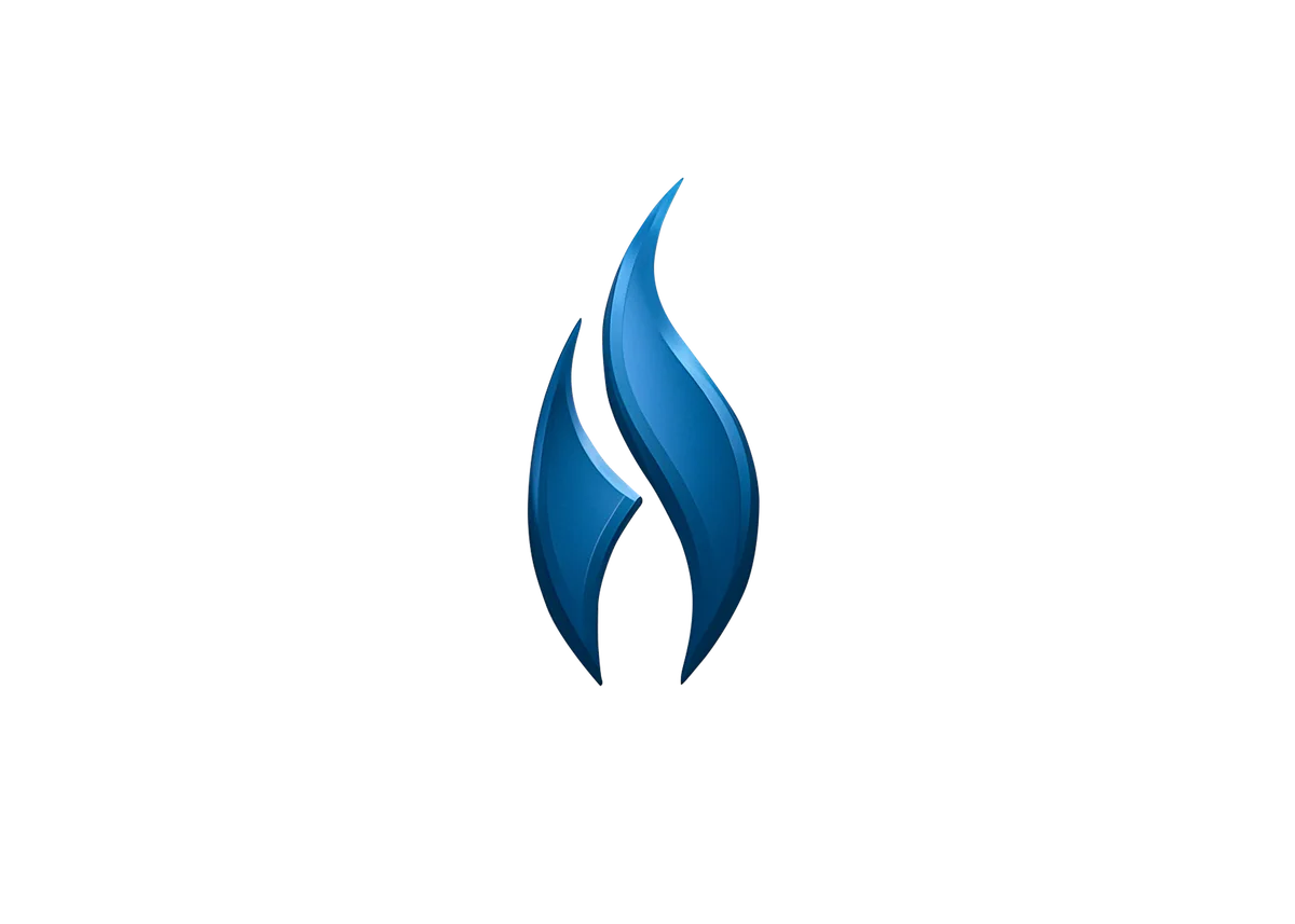 The Rushmere flame mark alone: two navy flame cuts forming a single rising flame